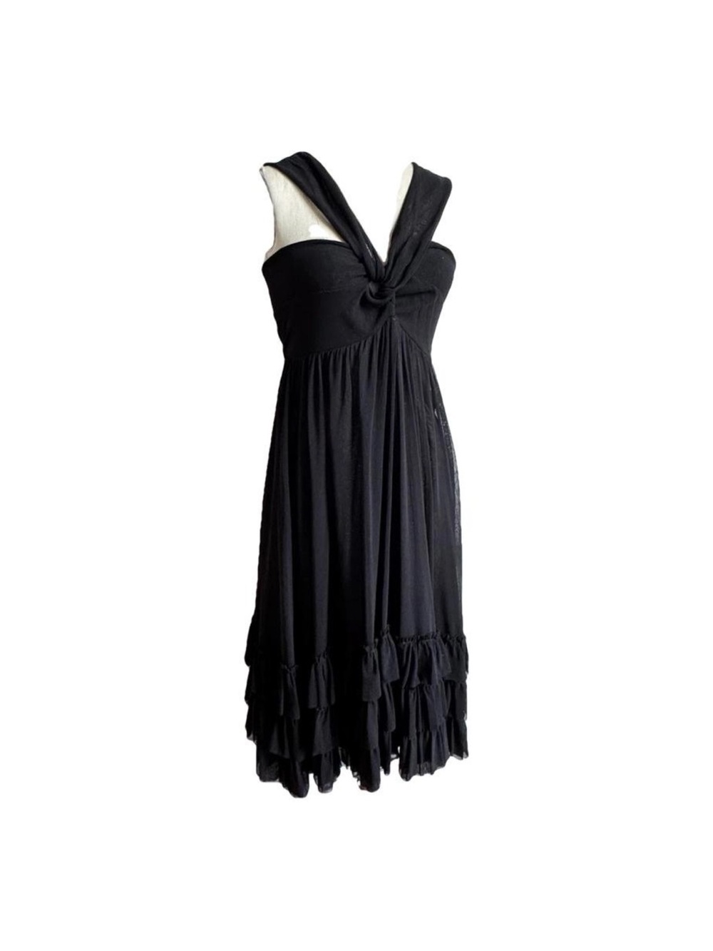 Jean Paul Gaultier Vintage Y2K Black Mesh Midi Knot Front Dress with Ruffle Hem